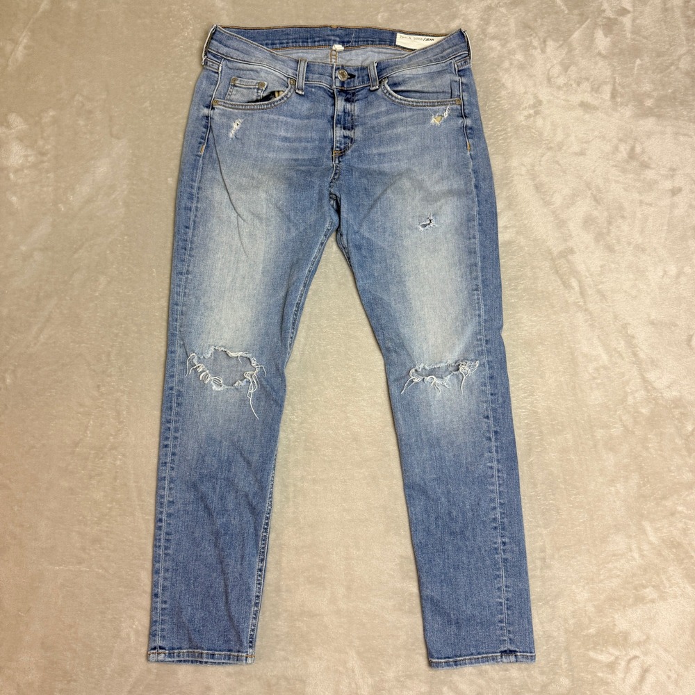 Rag & Bone Gunner Capri Jeans Women 29 Blue Distressed Ripped Slim Cropped Denim